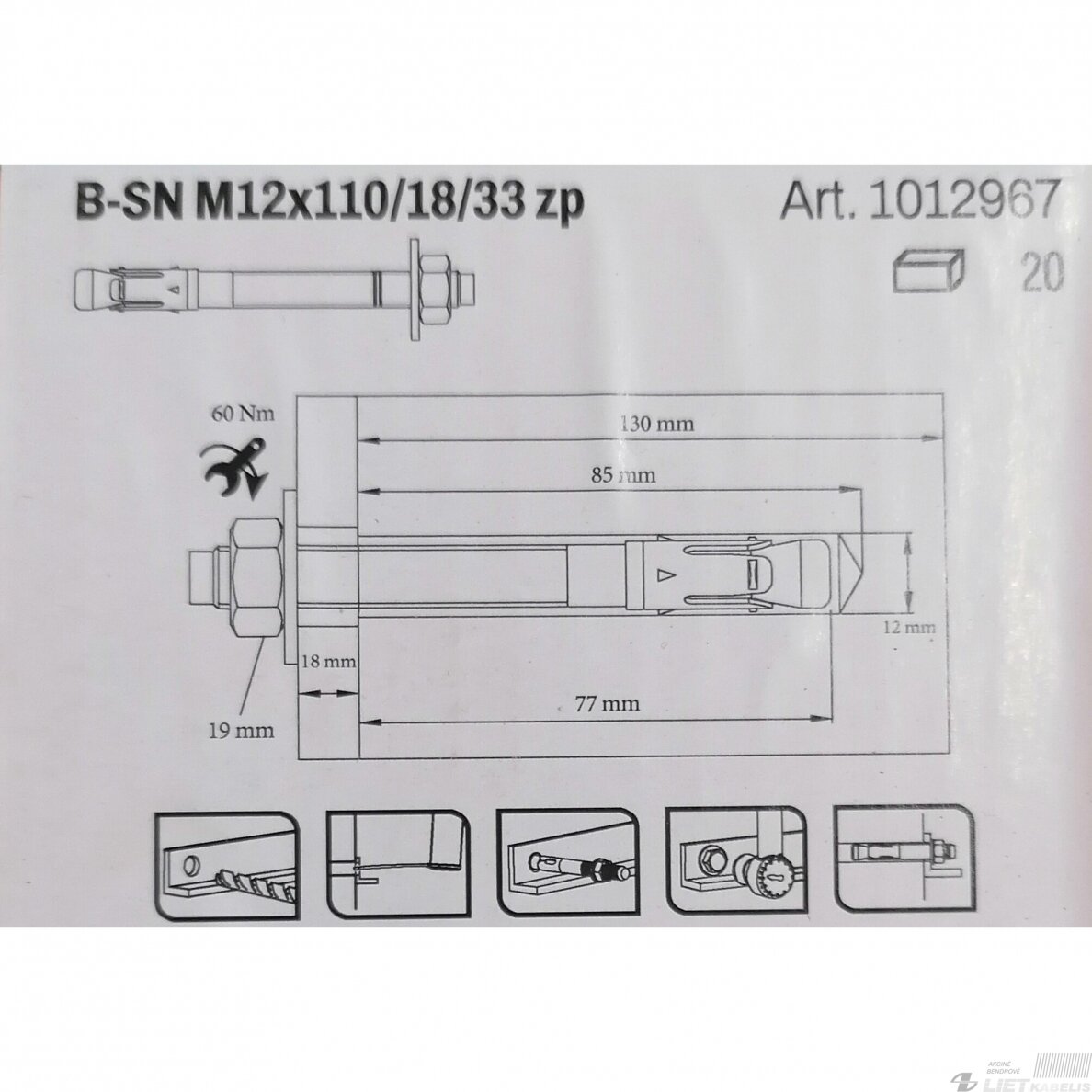 Varžtas inkarinis B-SN M12x110-10 Zl, Berner 2 Varžtas inkarinis B-SN M12x110-10 Zl, Berner 2