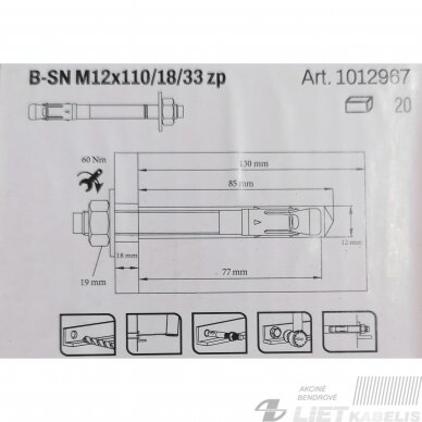 Varžtas inkarinis B-SN M12x110-10 Zl, Berner 2