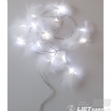 Vidaus girlianda su plunksnomos nekeičiamomis lemputėmis, šaltai balta