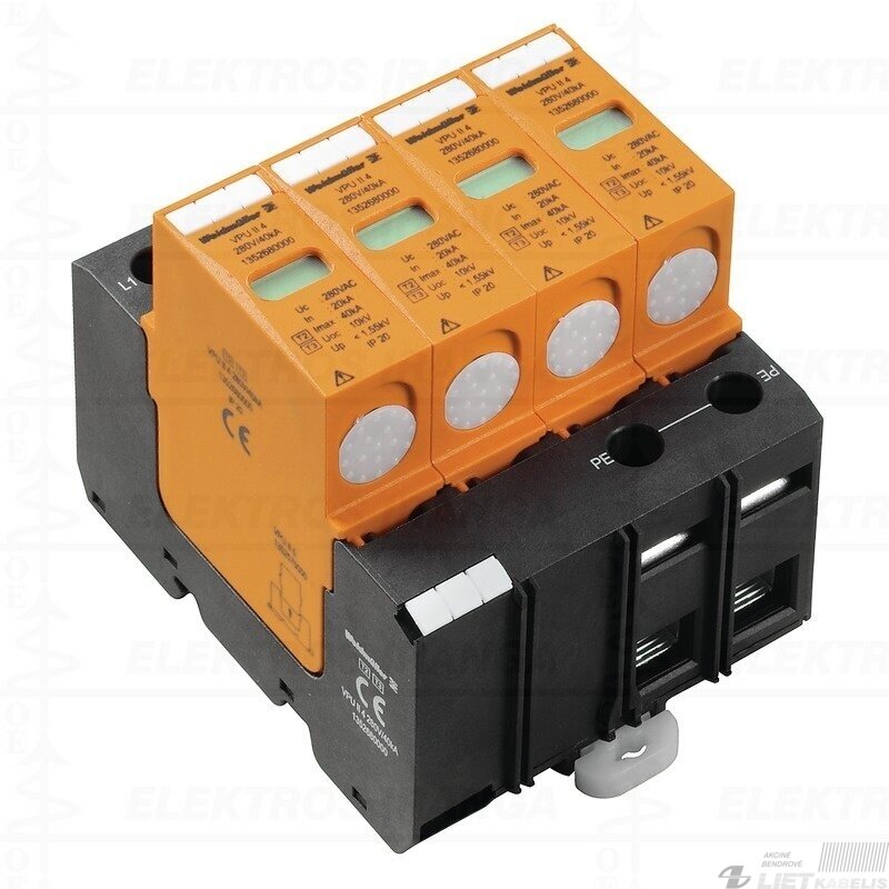 Viršįtampių ribotuvas VPU (B+C) 4 12,5Ka 4P, 280V/40kA, Weidmuller