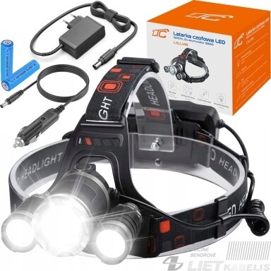 Žibintuvėlis kraunamas ant galvos LXLL149, 1x 10W T6, 2x 5W, 1200Lm, LTC