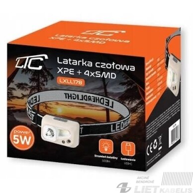 LED žibintuvėlis ant galvos 5W, 500lm, XPE+4xSMD, IP54, LTC 1 LED žibintuvėlis ant galvos 5W, 500lm, XPE+4xSMD, IP54, LTC 1