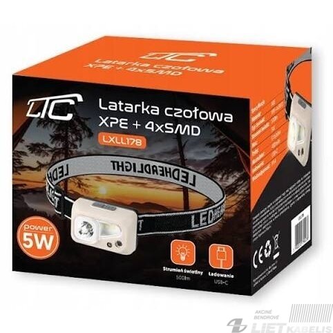 LED žibintuvėlis ant galvos 5W, 500lm, XPE+4xSMD,  IP54, LTC 1