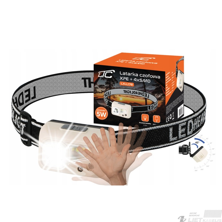 LED žibintuvėlis ant galvos 5W, 500lm, XPE+4xSMD,  IP54, LTC