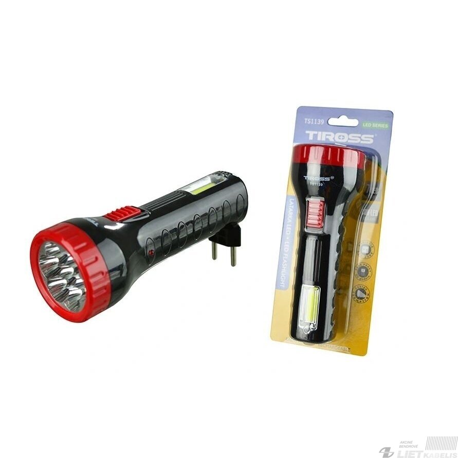 Žibintuvėlis LED 7+COB TS1139 įkraunamas, rankinis, TIROSS Žibintuvėlis LED 7+COB TS1139 įkraunamas, rankinis, TIROSS
